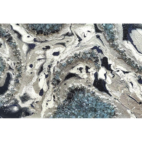 Blue Silver Marble landscape White Modern Wood Framed Art Print by Lee C