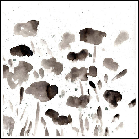 Simple Black Poppies II Black Ornate Wood Framed Art Print with Double Matting by Chapman, Marcy