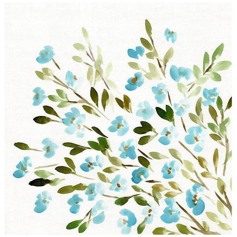 Sketchy Blossoms Blue Black Modern Wood Framed Art Print with Double Matting by Chapman, Marcy
