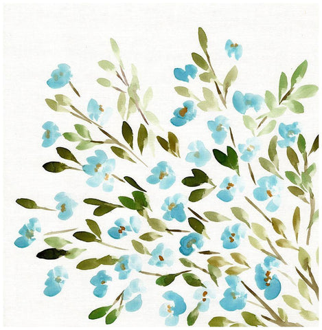 Sketchy Blossoms Blue White Modern Wood Framed Art Print with Double Matting by Chapman, Marcy