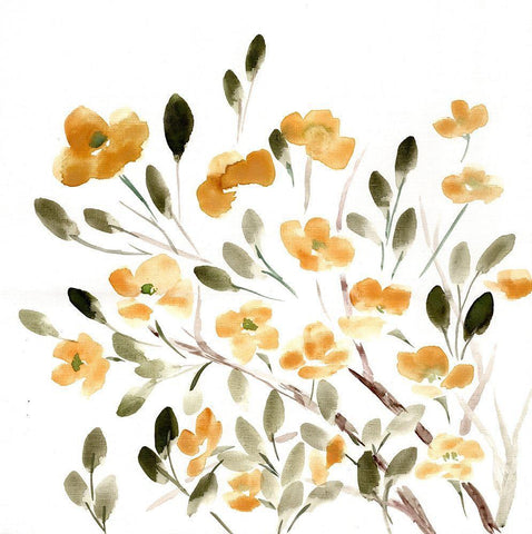 Sketchy Blossoms Yellow White Modern Wood Framed Art Print with Double Matting by Chapman, Marcy
