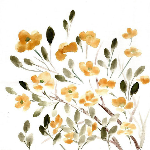 Sketchy Blossoms Yellow Black Modern Wood Framed Art Print by Chapman, Marcy