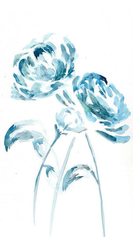 Blue Peonies I White Modern Wood Framed Art Print with Double Matting by Chapman, Marcy