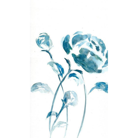 Blue Peonies II Black Modern Wood Framed Art Print with Double Matting by Chapman, Marcy