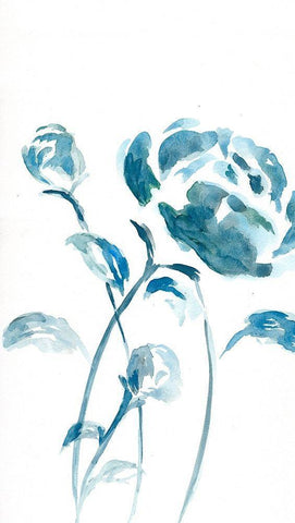 Blue Peonies II White Modern Wood Framed Art Print with Double Matting by Chapman, Marcy
