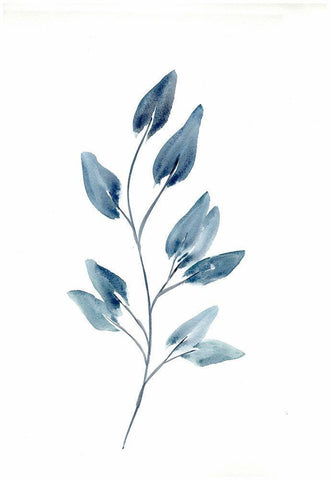 Farmhouse Leaves blue II White Modern Wood Framed Art Print with Double Matting by Chapman, Marcy