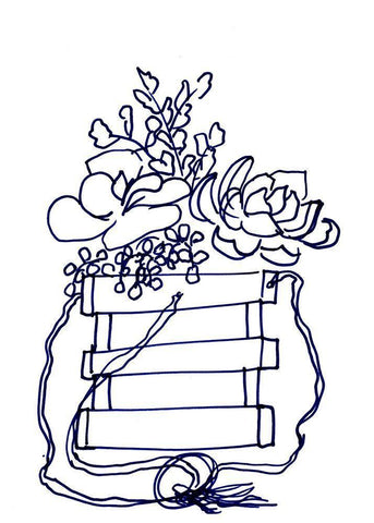 Hand Sketch Hanging Succulents blue White Modern Wood Framed Art Print with Double Matting by Chapman, Marcy