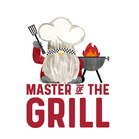 Gnome Grill Masters sentiment III-Master of the Grill Black Ornate Wood Framed Art Print with Double Matting by Reed, Tara