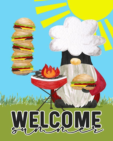 Gnome Grill Masters sentiment portrait II-Welcome White Modern Wood Framed Art Print with Double Matting by Reed, Tara