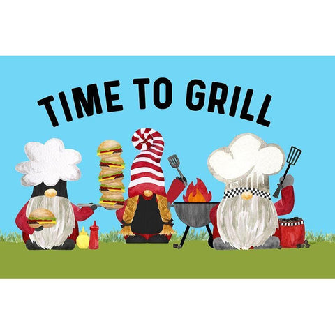 Gnome Grill Masters sentiment landscape II-Time to Grill White Modern Wood Framed Art Print by Reed, Tara