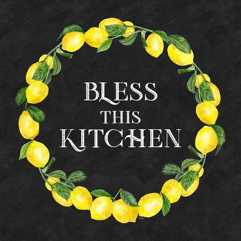 Live with Zest wreath sentiment I-Bless this Kitchen White Modern Wood Framed Art Print by Reed, Tara