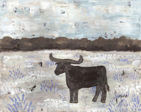 Longhorn  Field Black Ornate Wood Framed Art Print with Double Matting by Bryan, Kathleen