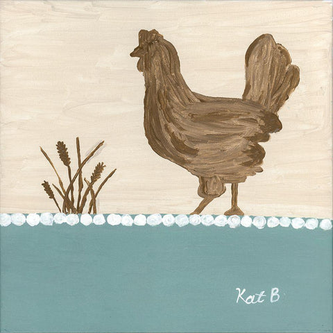 Out  to Pasture I-Brown Chicken White Modern Wood Framed Art Print with Double Matting by Bryan, Kathleen