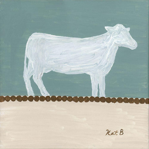Out  to Pasture V-White Cow White Modern Wood Framed Art Print with Double Matting by Bryan, Kathleen
