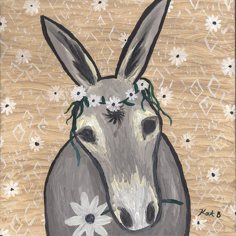 Donkey  with Daisies Black Ornate Wood Framed Art Print with Double Matting by Bryan, Kathleen