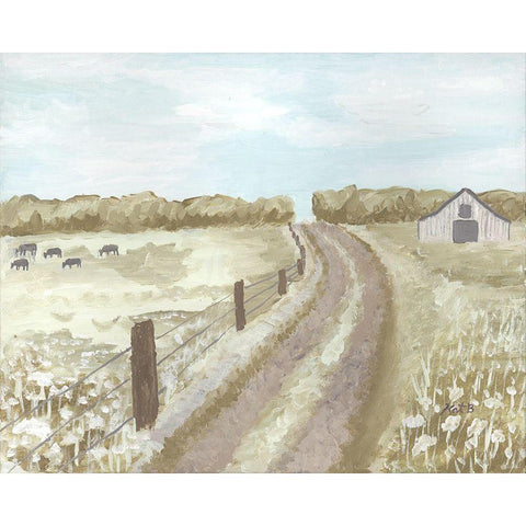 Barn  Road Fence Black Modern Wood Framed Art Print with Double Matting by Bryan, Kathleen
