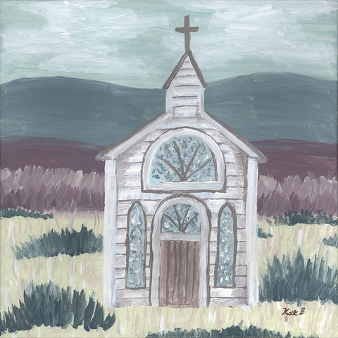 Farm  Sketch Church Meadow Black Modern Wood Framed Art Print with Double Matting by Bryan, Kathleen