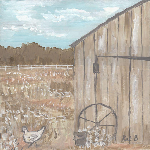 Chicken  And Barn White Modern Wood Framed Art Print with Double Matting by Bryan, Kathleen