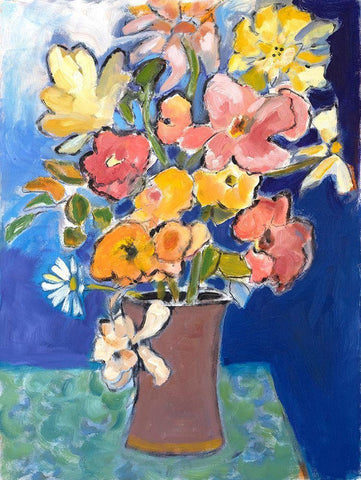 Table Blooms White Modern Wood Framed Art Print with Double Matting by Marie, Susanne