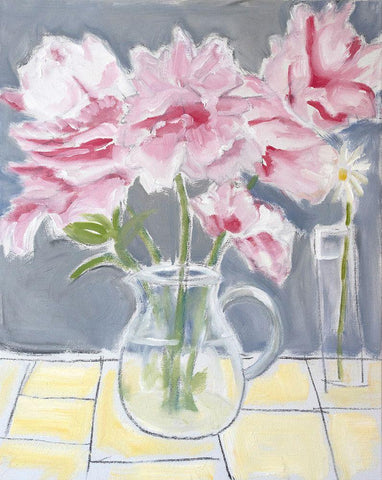 Peonies  And a Daisy Black Ornate Wood Framed Art Print with Double Matting by Marie, Susanne