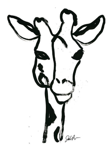 Inked Safari III-Giraffe 1 White Modern Wood Framed Art Print with Double Matting by Augustine, Jodi