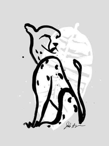 Inked Safari Leaves I-Cheetah White Modern Wood Framed Art Print with Double Matting by Augustine, Jodi