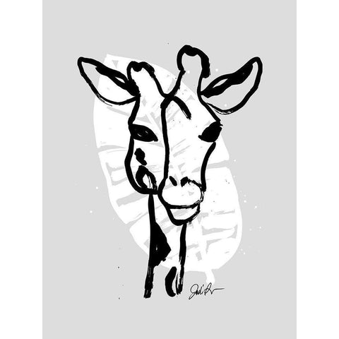 Inked Safari Leaves III-Giraffe 1 Black Modern Wood Framed Art Print with Double Matting by Augustine, Jodi