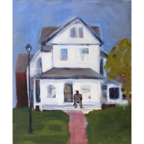 Figure with White House Black Modern Wood Framed Art Print with Double Matting by Marie, Susanne