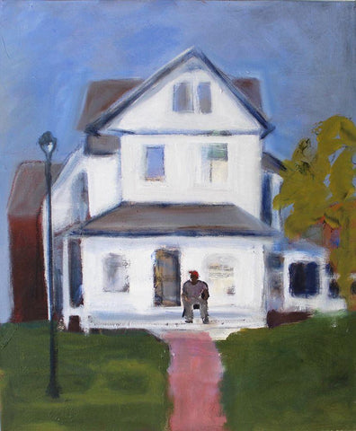Figure with White House White Modern Wood Framed Art Print with Double Matting by Marie, Susanne