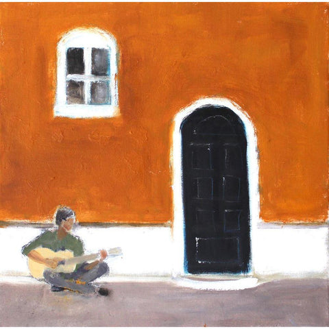Street Music Black Modern Wood Framed Art Print with Double Matting by Marie, Susanne