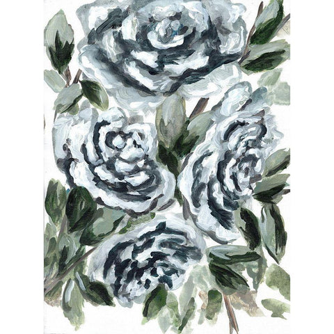 Shadowed Blue Roses I Black Modern Wood Framed Art Print with Double Matting by Chapman, Marcy