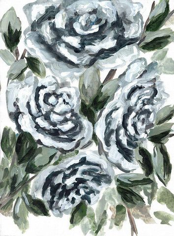 Shadowed Blue Roses I White Modern Wood Framed Art Print with Double Matting by Chapman, Marcy