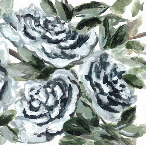 Shadowed Blue Roses II Black Ornate Wood Framed Art Print with Double Matting by Chapman, Marcy
