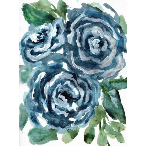 Gentle Roses Blue Black Modern Wood Framed Art Print with Double Matting by Chapman, Marcy