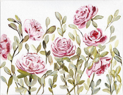 Gentle Rosegarden Pink Black Ornate Wood Framed Art Print with Double Matting by Chapman, Marcy