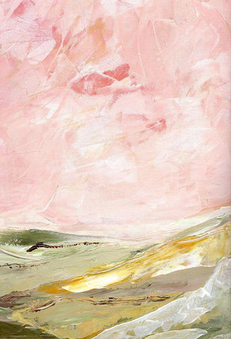 Green and Pink Hills II White Modern Wood Framed Art Print with Double Matting by Chapman, Marcy