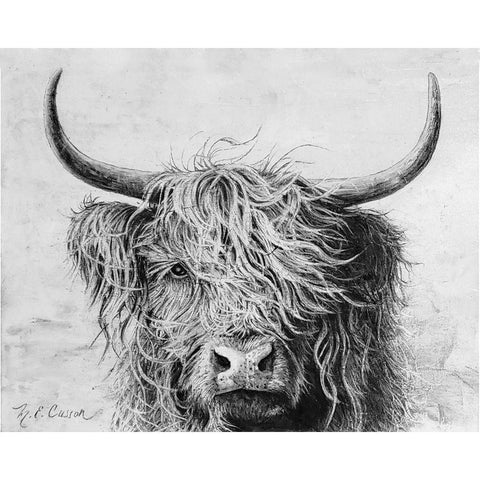 Highland in the Wind I Black Modern Wood Framed Art Print by Cusson, Marie Elaine