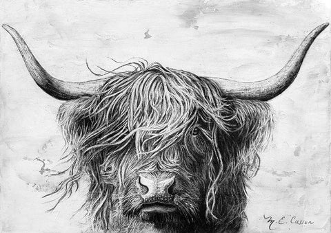 Highland in the Wind II Black Ornate Wood Framed Art Print with Double Matting by Cusson, Marie Elaine