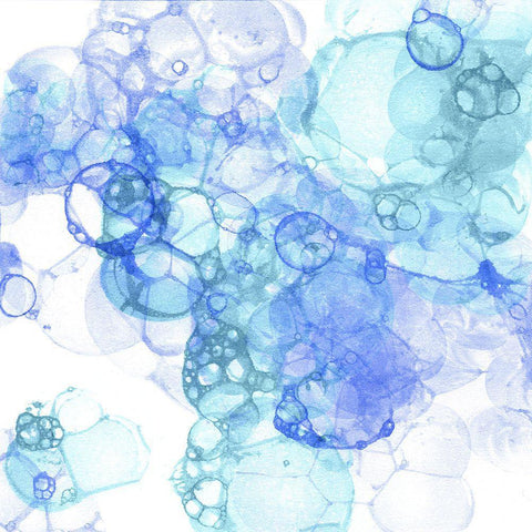 Bubble Square aqua And blue I White Modern Wood Framed Art Print with Double Matting by Wilson, Kelsey