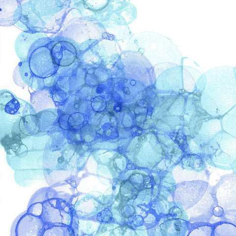 Bubble Square aqua And blue III White Modern Wood Framed Art Print with Double Matting by Wilson, Kelsey