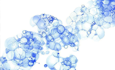 Bubblescape blue I White Modern Wood Framed Art Print with Double Matting by Wilson, Kelsey