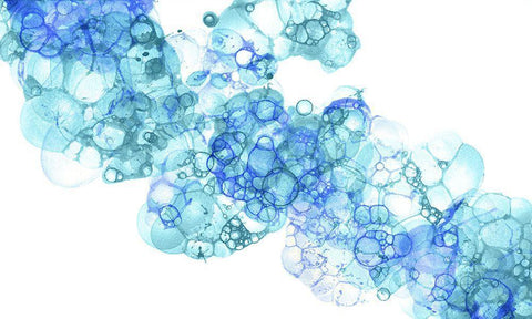 Bubblescape aqua And blue I White Modern Wood Framed Art Print with Double Matting by Wilson, Kelsey