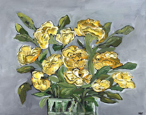 Yellow Farmhouse Bouquet Black Ornate Wood Framed Art Print with Double Matting by Chapman, Marcy