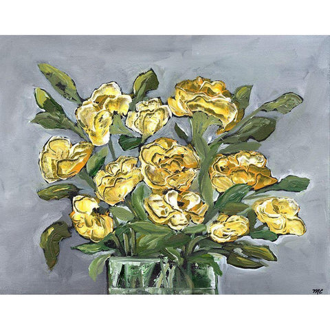 Yellow Farmhouse Bouquet Gold Ornate Wood Framed Art Print with Double Matting by Chapman, Marcy