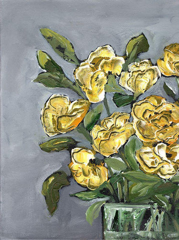 Yellow Farmhouse Bouquet portrait I White Modern Wood Framed Art Print with Double Matting by Chapman, Marcy