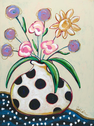 Pop Florals II-Dots Black Ornate Wood Framed Art Print with Double Matting by Augustine, Jodi