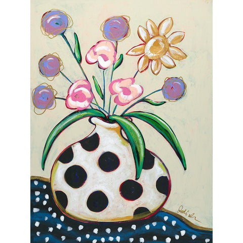 Pop Florals II-Dots Black Modern Wood Framed Art Print by Augustine, Jodi
