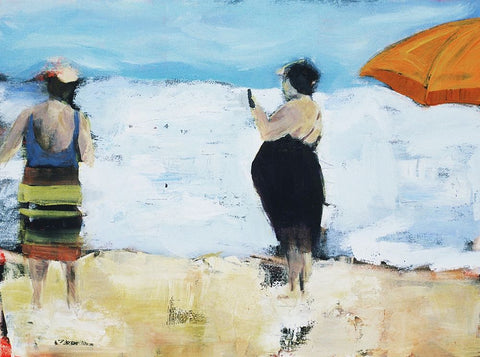 Beach Ladies White Modern Wood Framed Art Print with Double Matting by Marie, Susanne