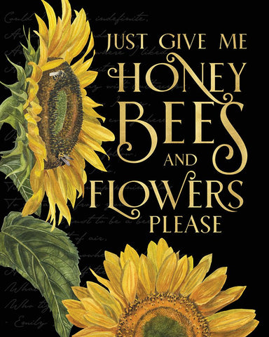 Honey Bees And Flowers Please portrait I-Give me Honey Bees Black Modern Wood Framed Art Print by Reed, Tara