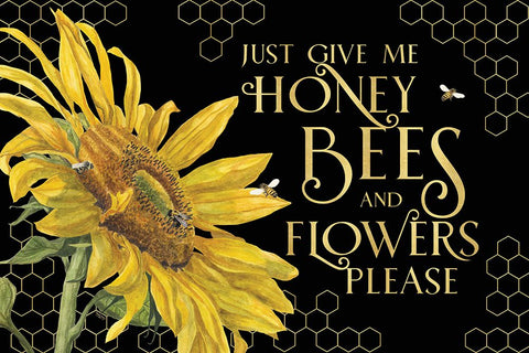 Honey Bees And Flowers Please landscape on black III-Give me Honey Bees White Modern Wood Framed Art Print with Double Matting by Reed, Tara